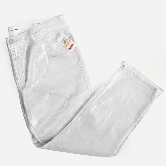 NWT FRAME Le High Rise Straight Ankle Jeans in Chrome Blanc Foil $278 - Size 33 - Picture 6 of 10